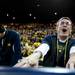 Michigan P.A. Announcer Bobb Vergiels reacts to Michigan losing in the final minute at Crisler Arena on Monday, April 8. Daniel Brenner I AnnArbor.com